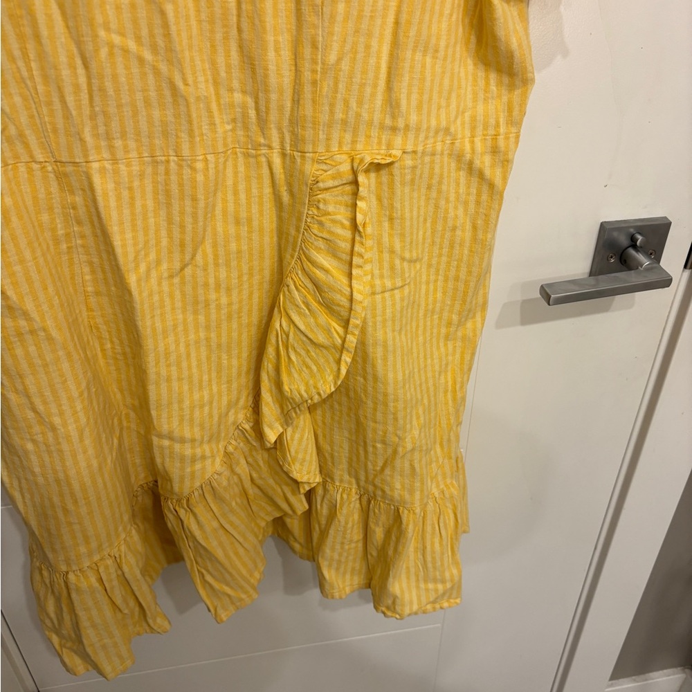 Joe Fresh x Jillian Harris Sunshine Ruffle Dress Linen Blend Yellow Striped - Picture 5 of 10